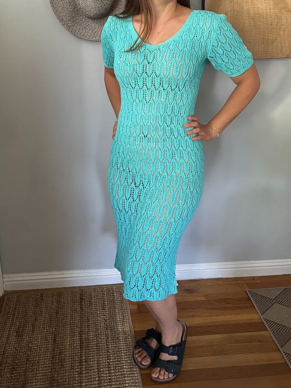 Vintage Crocheted Midi Dress Blue Size is a Small.